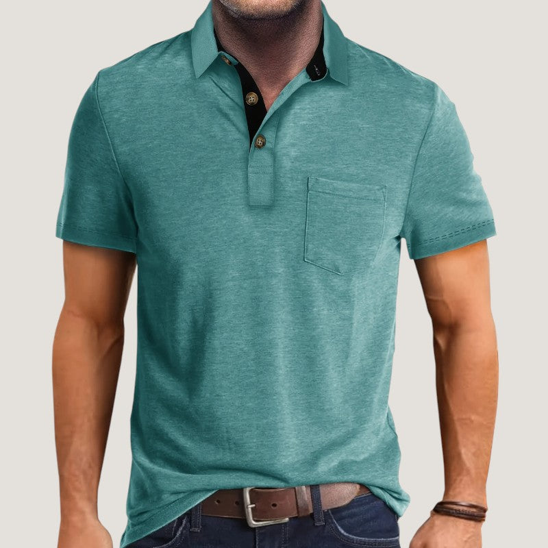 Heren Korte Mouwen Shirt Met Zak en Kleurenblok 8