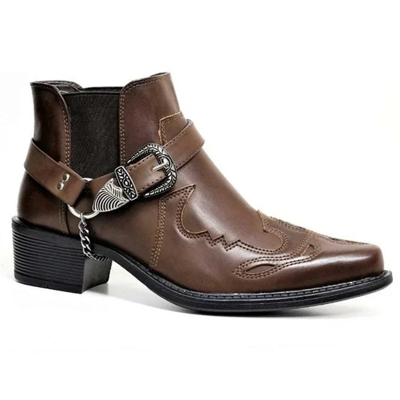 Heren Laarzen Vintage Cowboy Leer Hoog met Ketting en Gesp 2