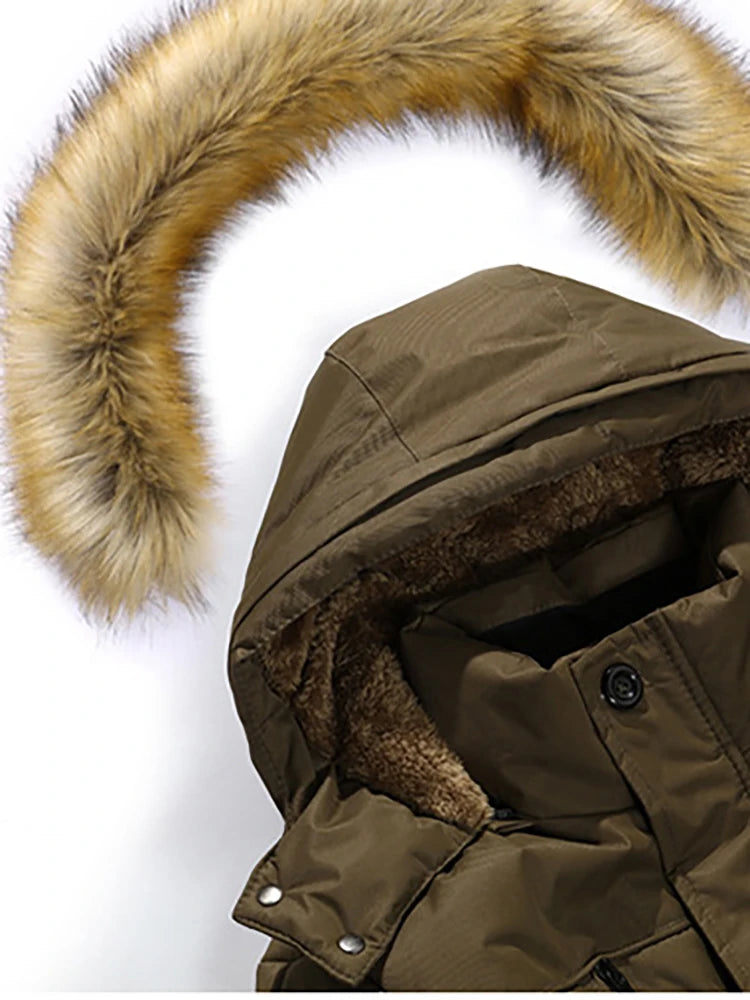 Heren Lange Jas Winter met Raccoon Bontkraag en Comfortabele Katoenen Stof 4