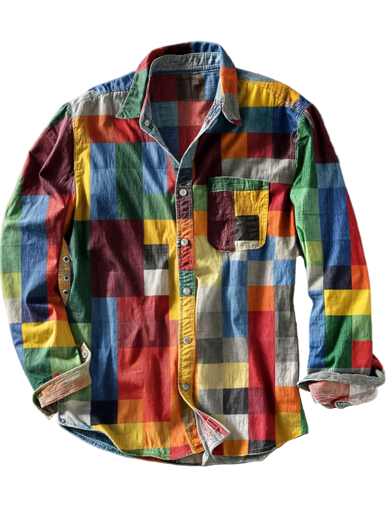 Heren Lange Mouwen Patchwork Overhemd met Knopen en Borstzak 0
