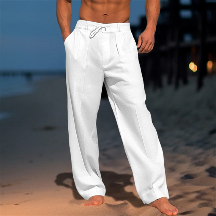 Heren Linnen Broek Relaxed Fit Met Touwtjesluiting 0