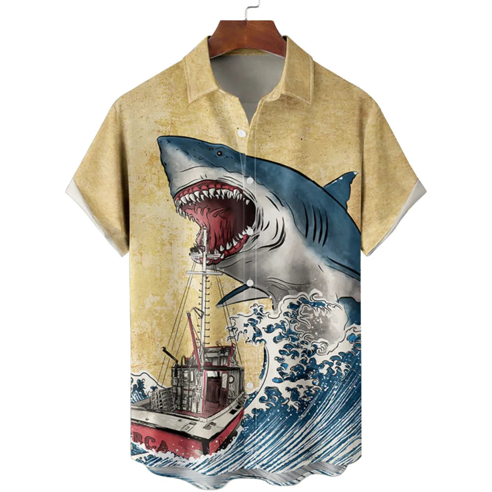 Heren Overhemd Casual Met Knopen Polyester Haai-Design 1