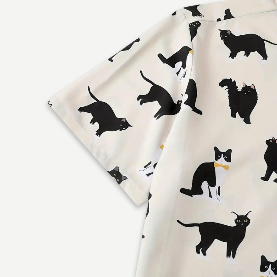 Heren Overhemd Kattenprint Lichte Stof Ontspannen Pasvorm 2