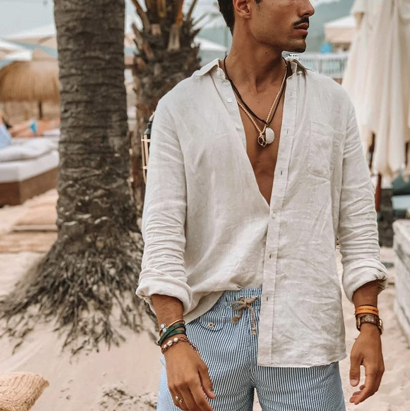 Heren Overhemd Lange Mouwen Katoen Linnen Mix Casual Stijl 3