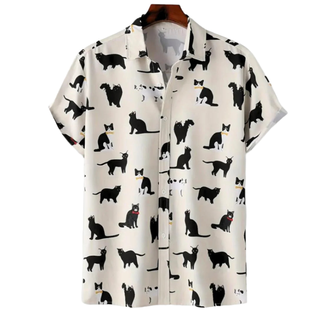 Heren Overhemd Met Kattenprint Luchtig Comfortabel 0