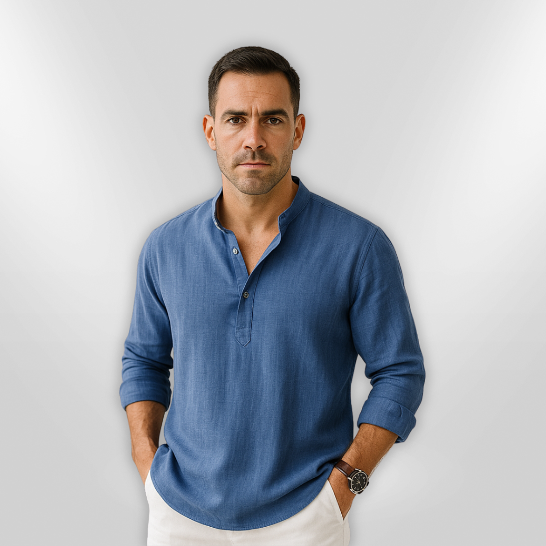 Heren Polo Linnen Casual Met Tunisian Collar 1