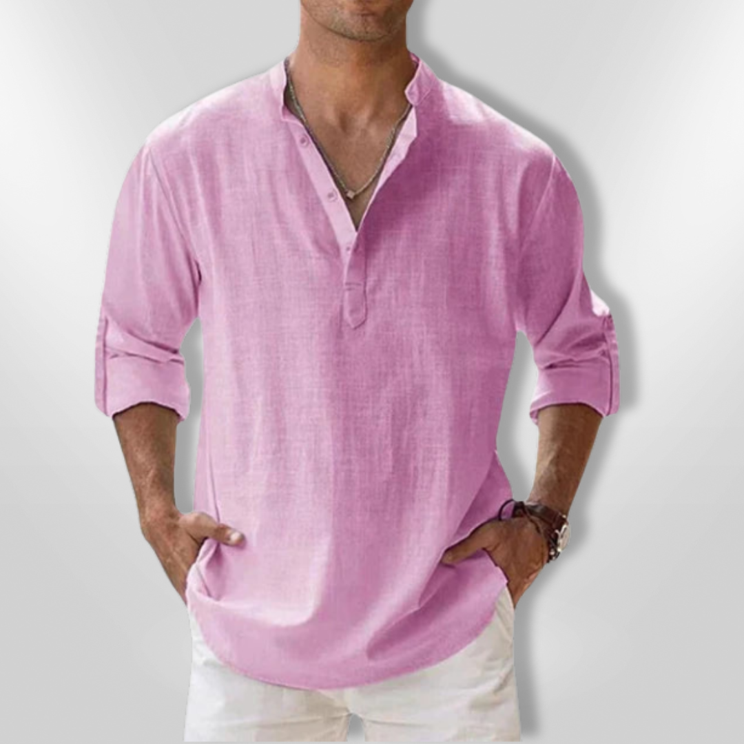 Heren Polo Linnen Casual Met Tunisian Collar 10