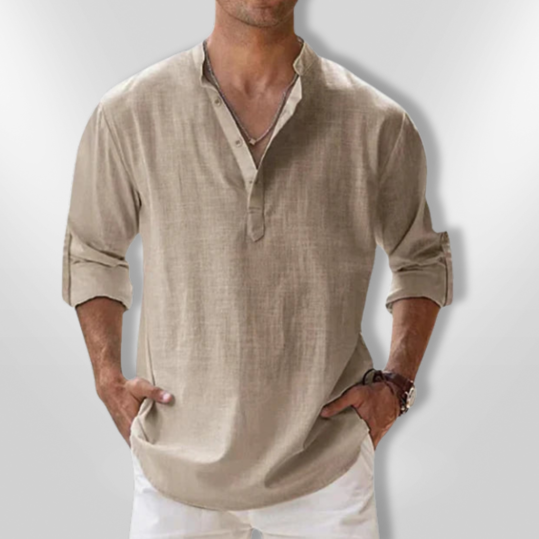 Heren Polo Linnen Casual Met Tunisian Collar 11