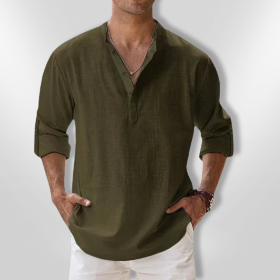 Heren Polo Linnen Casual Met Tunisian Collar 12