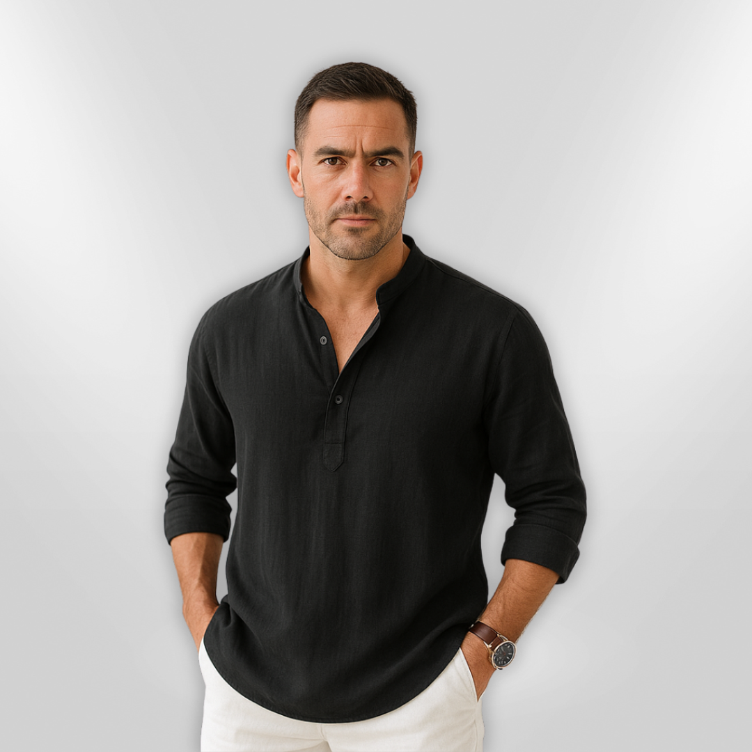 Heren Polo Linnen Casual Met Tunisian Collar 2
