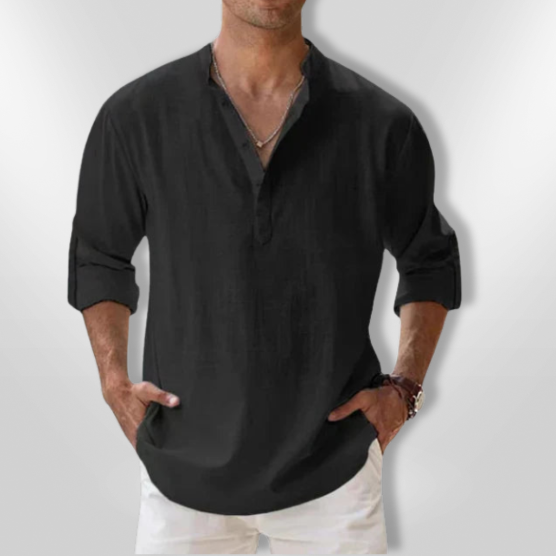 Heren Polo Linnen Casual Met Tunisian Collar 3
