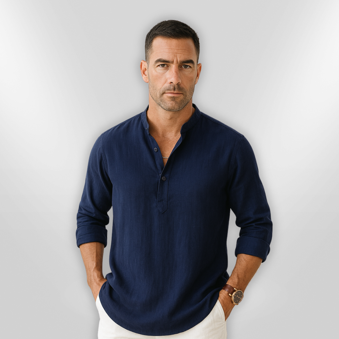 Heren Polo Linnen Casual Met Tunisian Collar 4
