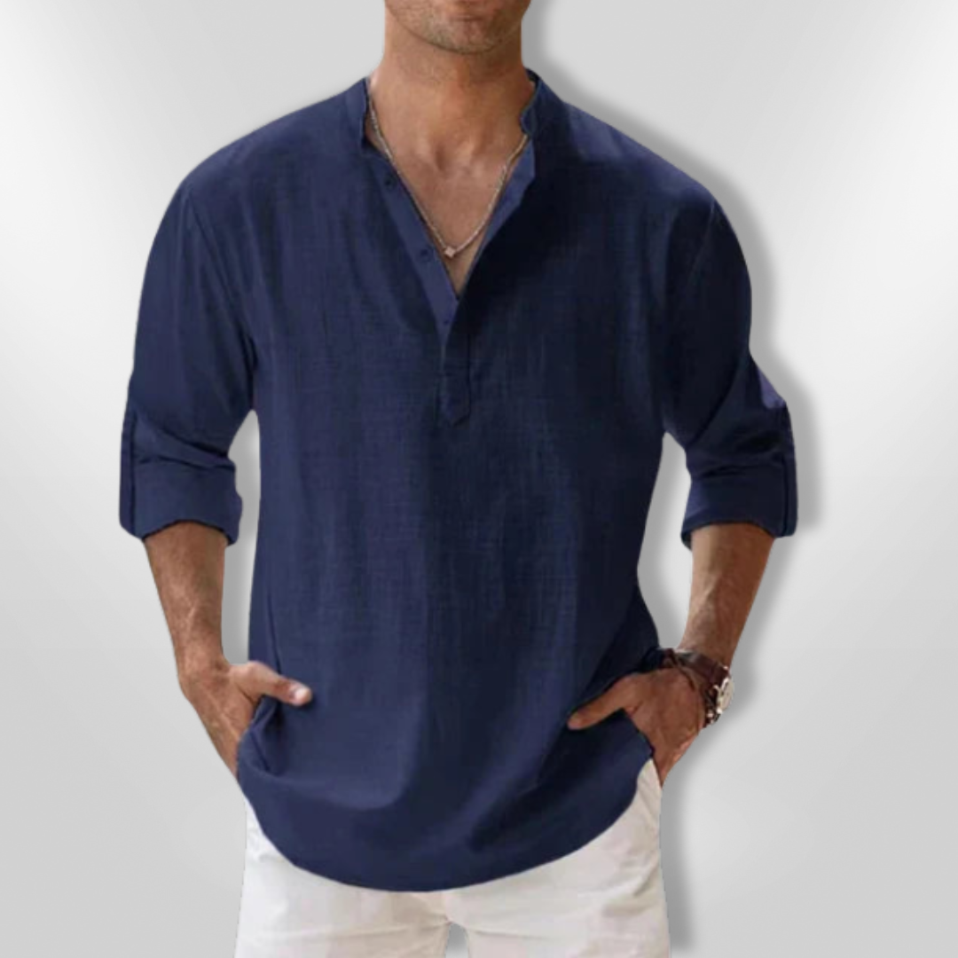 Heren Polo Linnen Casual Met Tunisian Collar 5