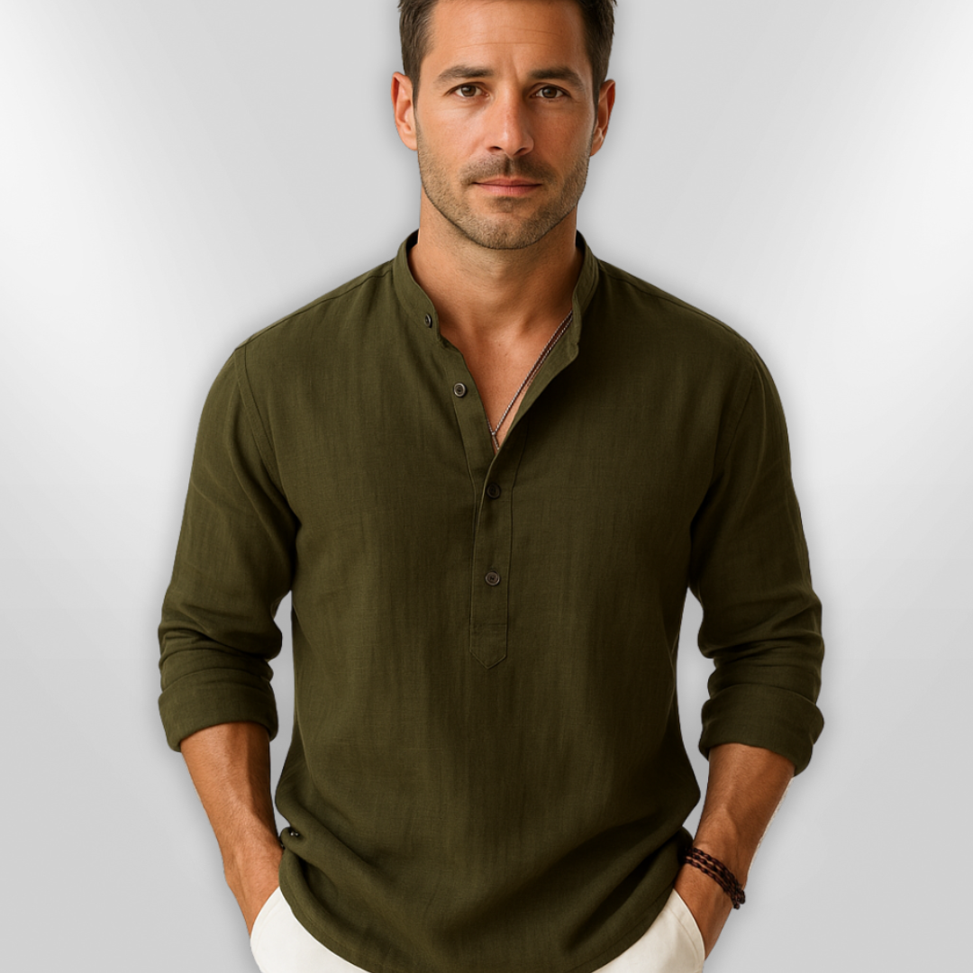 Heren Polo Linnen Casual Met Tunisian Collar 8