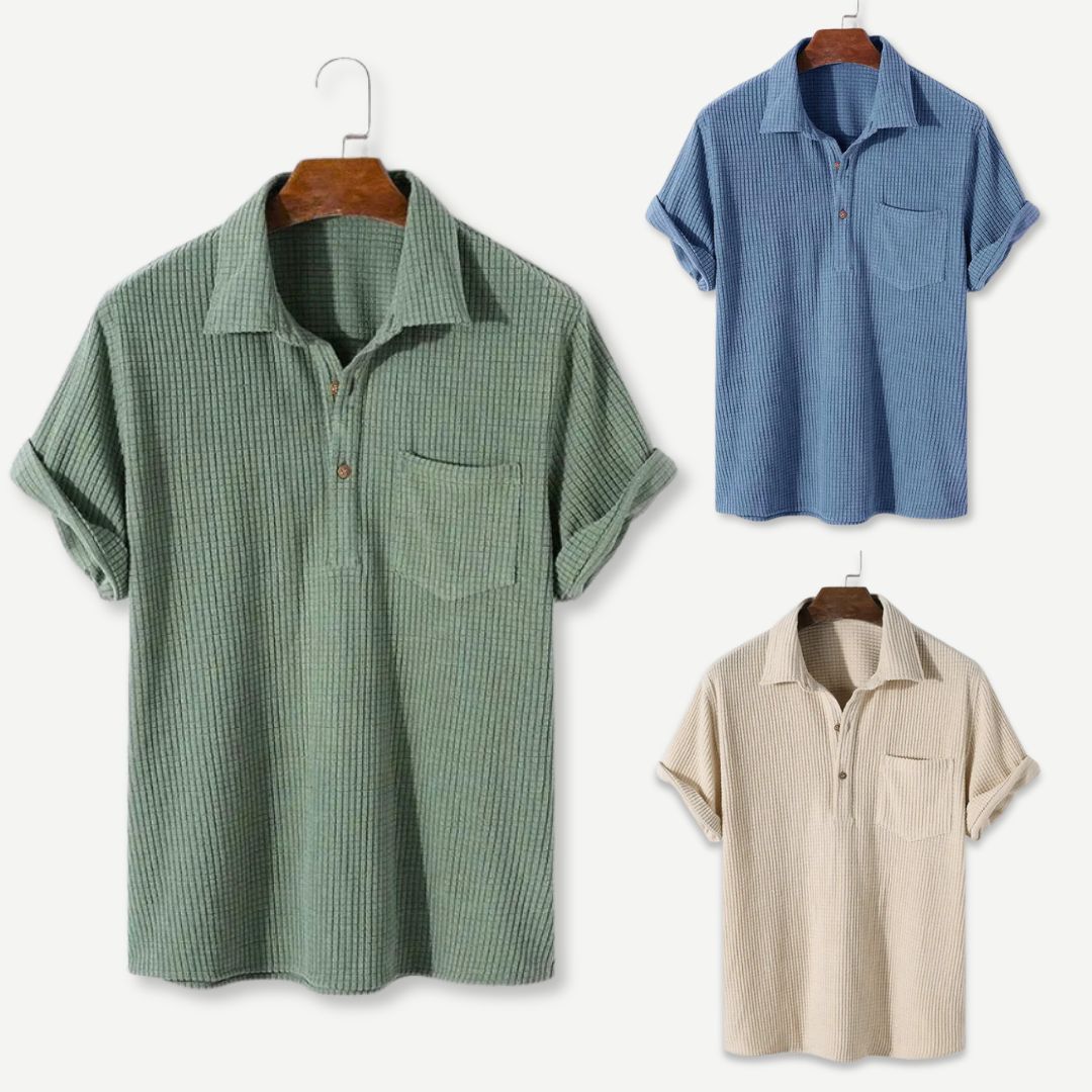 Heren Polo Relaxed Textuur Gebreid Casual Poloshirt 4