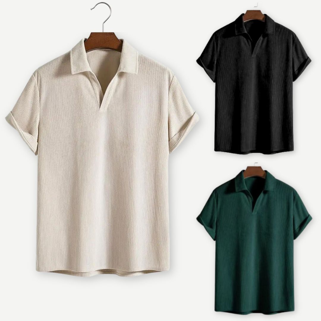 Heren Polo Ribbelstructuur Johnny-Kraag Ademend Katoen 5