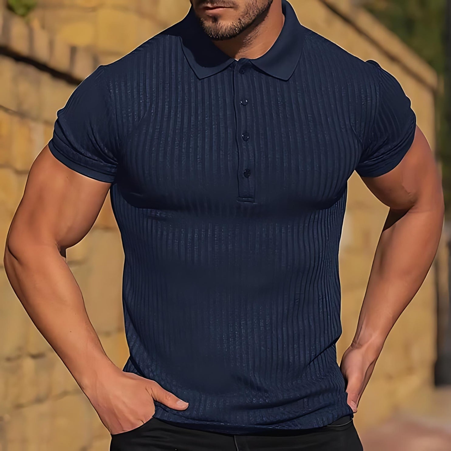 Heren Polo Shirt Ribbelontwerp Lichte Chiffon 3