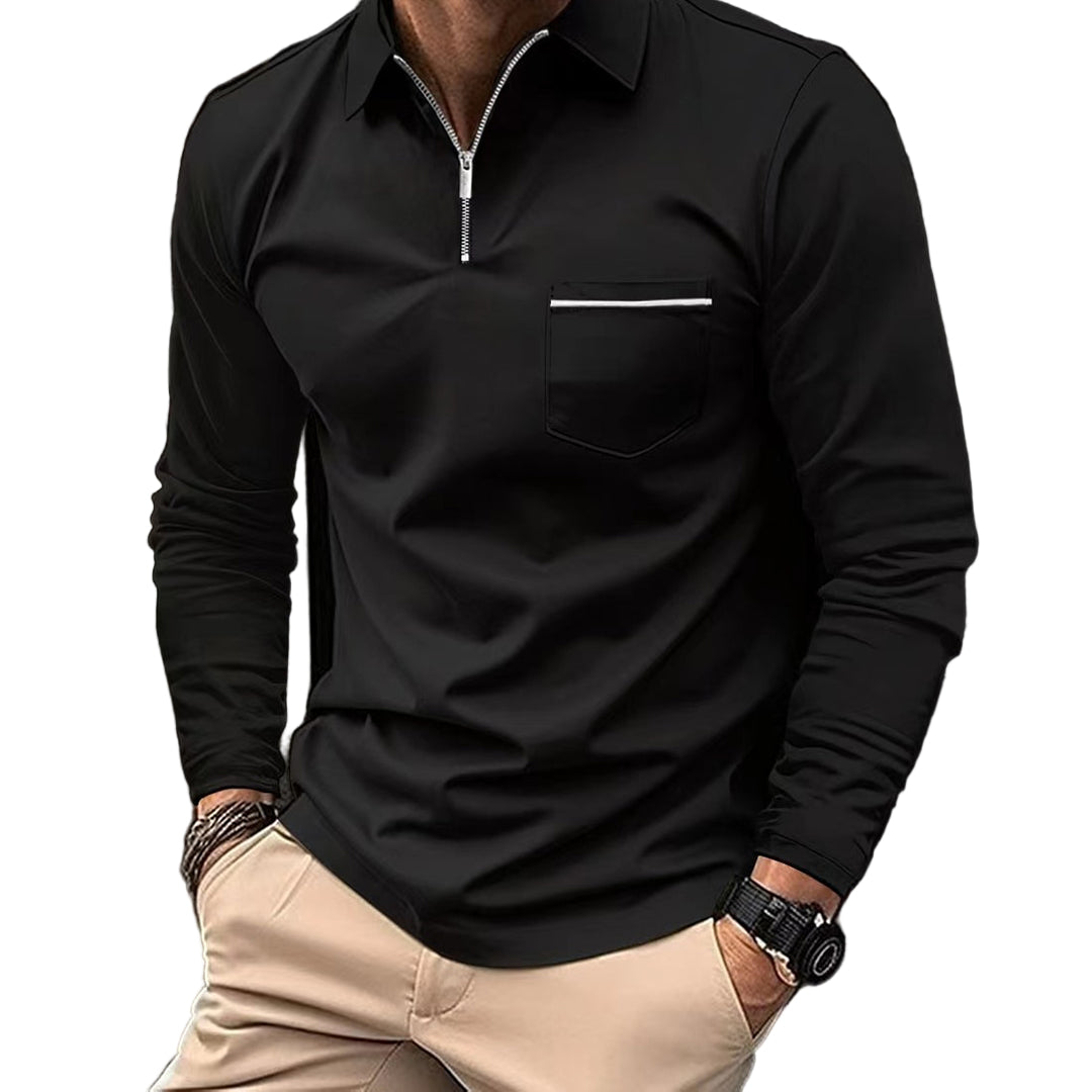 Heren Poloshirt met Lange Mouwen en Unieke Kraag voor Casual en Semi-Formele Gelegenheden 0