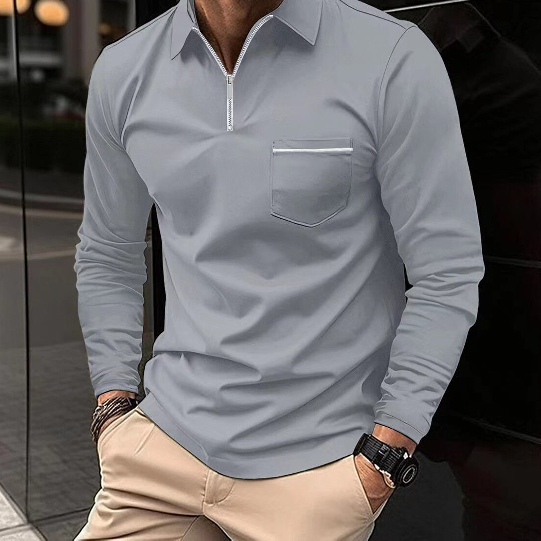 Heren Poloshirt met Lange Mouwen en Unieke Kraag voor Casual en Semi-Formele Gelegenheden 2