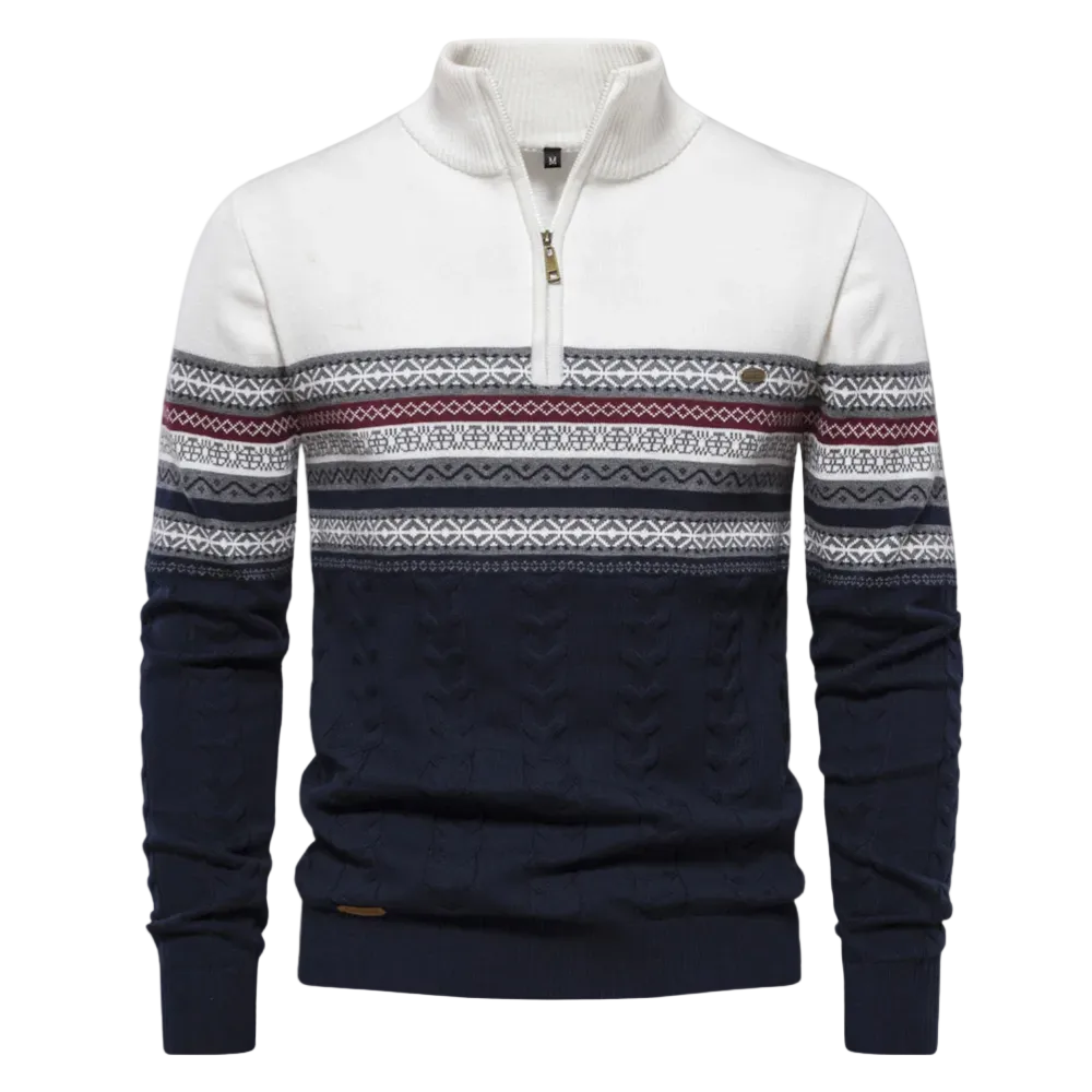 Heren Pullover Gestreept met Halve Rits en Opstaande Kraag 0