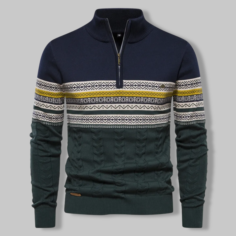 Heren Pullover Gestreept met Halve Rits en Opstaande Kraag 3