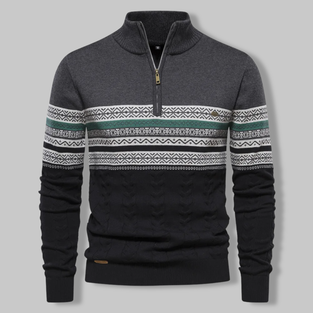 Heren Pullover Gestreept met Halve Rits en Opstaande Kraag 4
