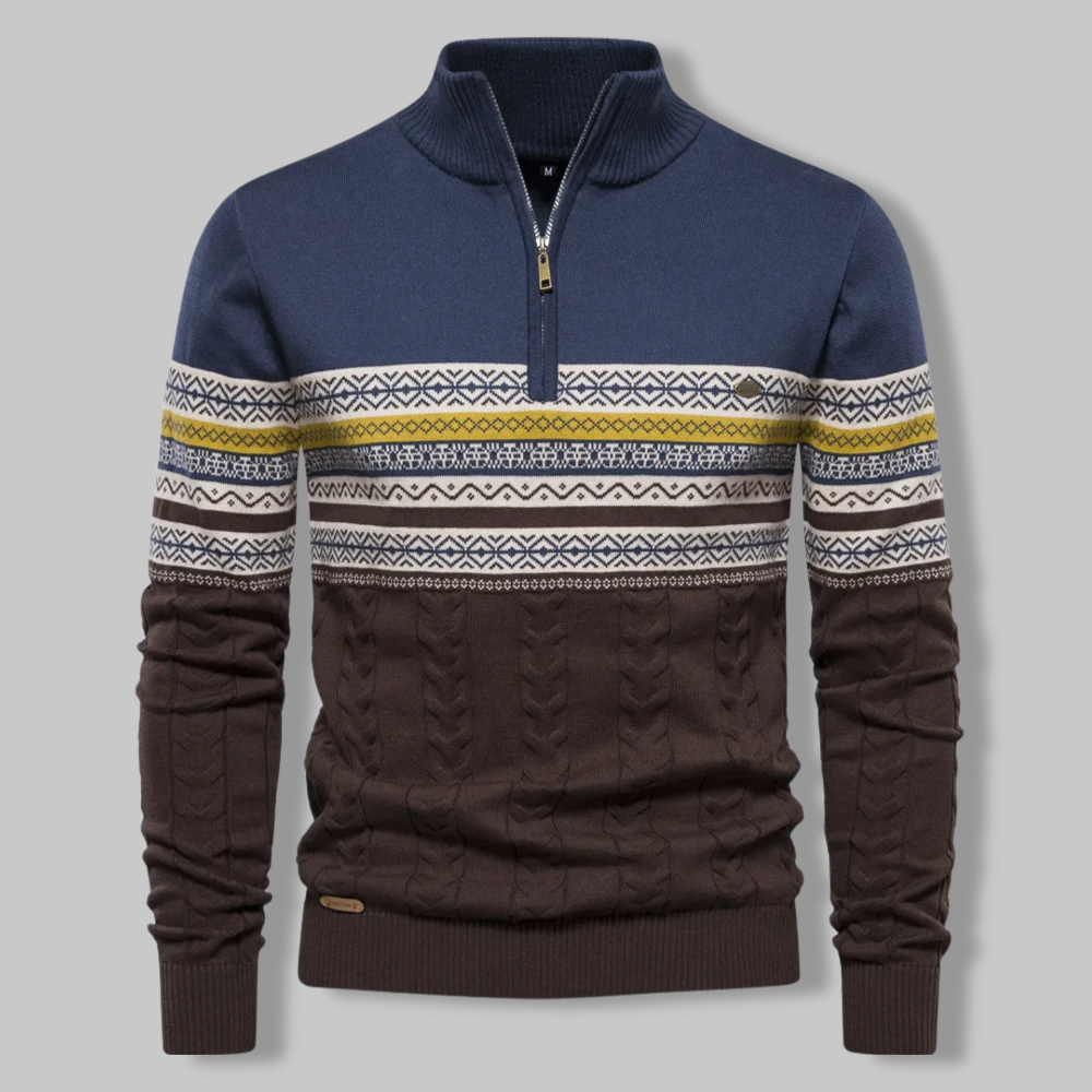 Heren Pullover Gestreept met Halve Rits en Opstaande Kraag 5