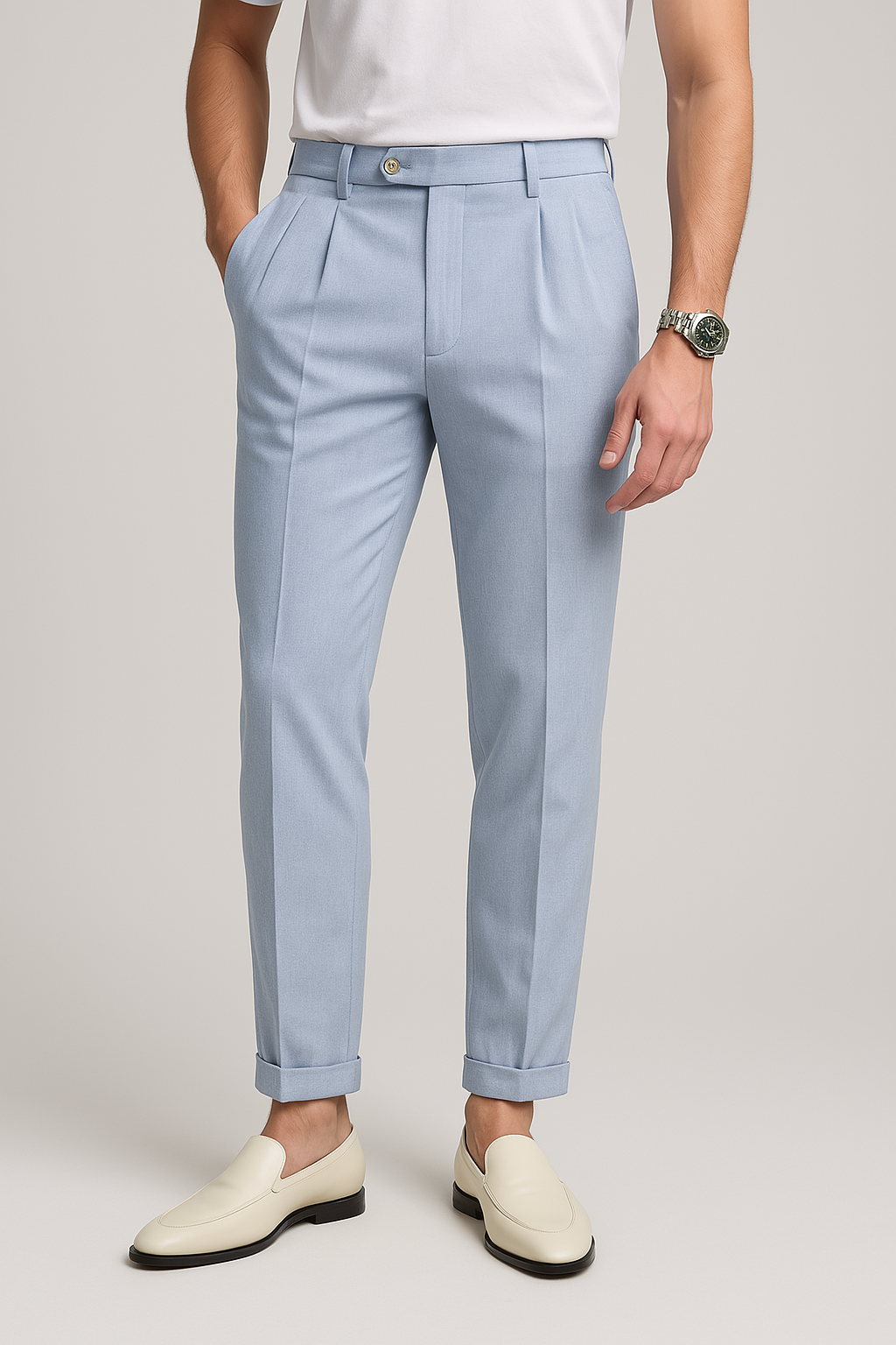 Heren Rechte Broek Hoge Taille Geplooide Voorkant Ademend Materiaal 1