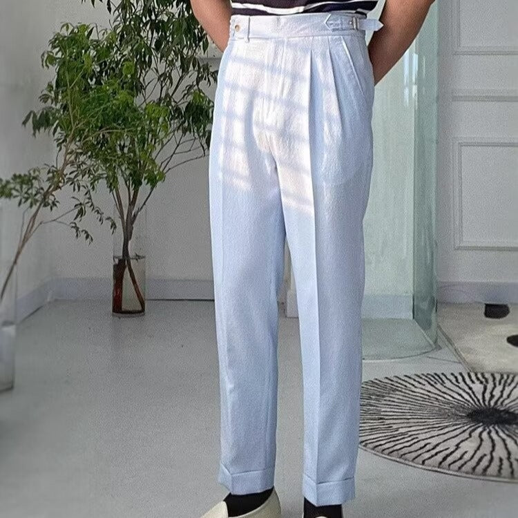 Heren Rechte Broek Hoge Taille Geplooide Voorkant Ademend Materiaal 2