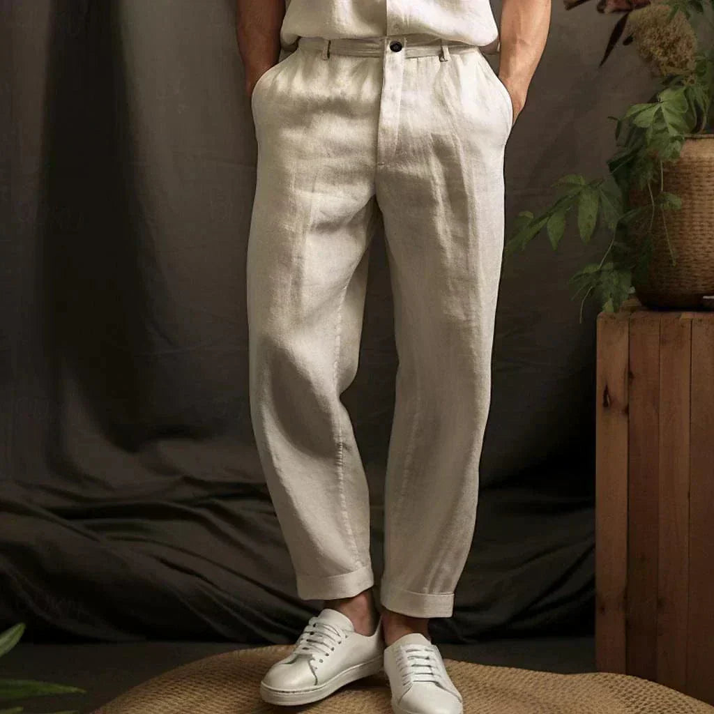 Heren Rechte Broek Relaxed Fit Linnen 0