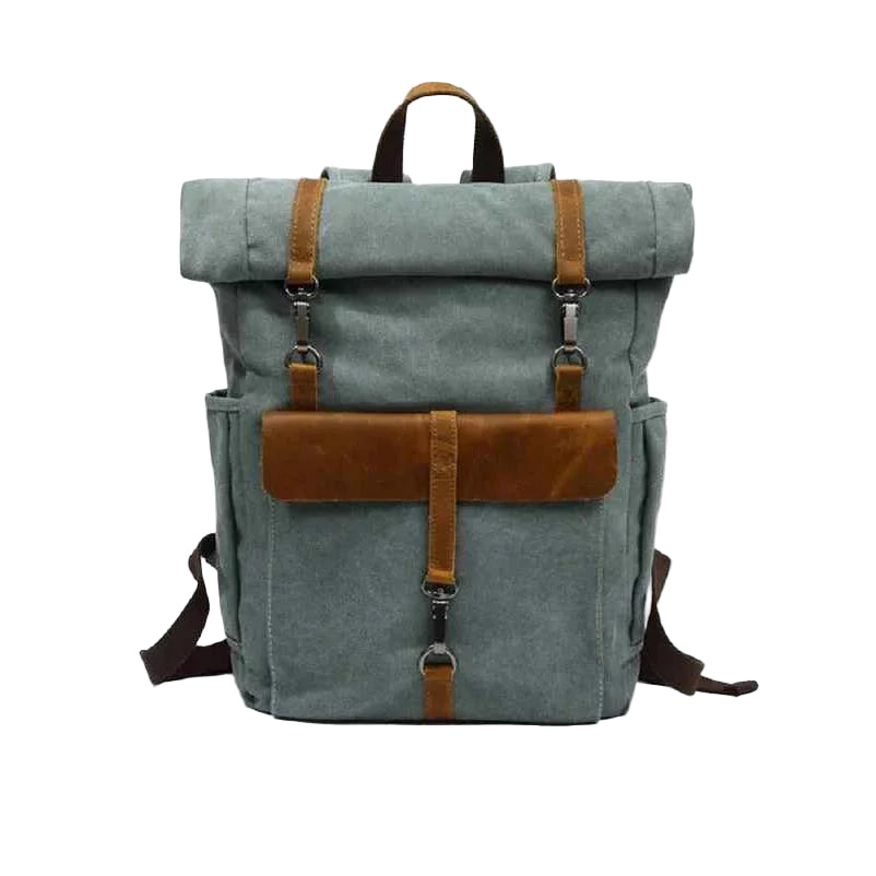 Heren Rugzak Roll Top Vintage Stijl met Laptopcompartiment 0