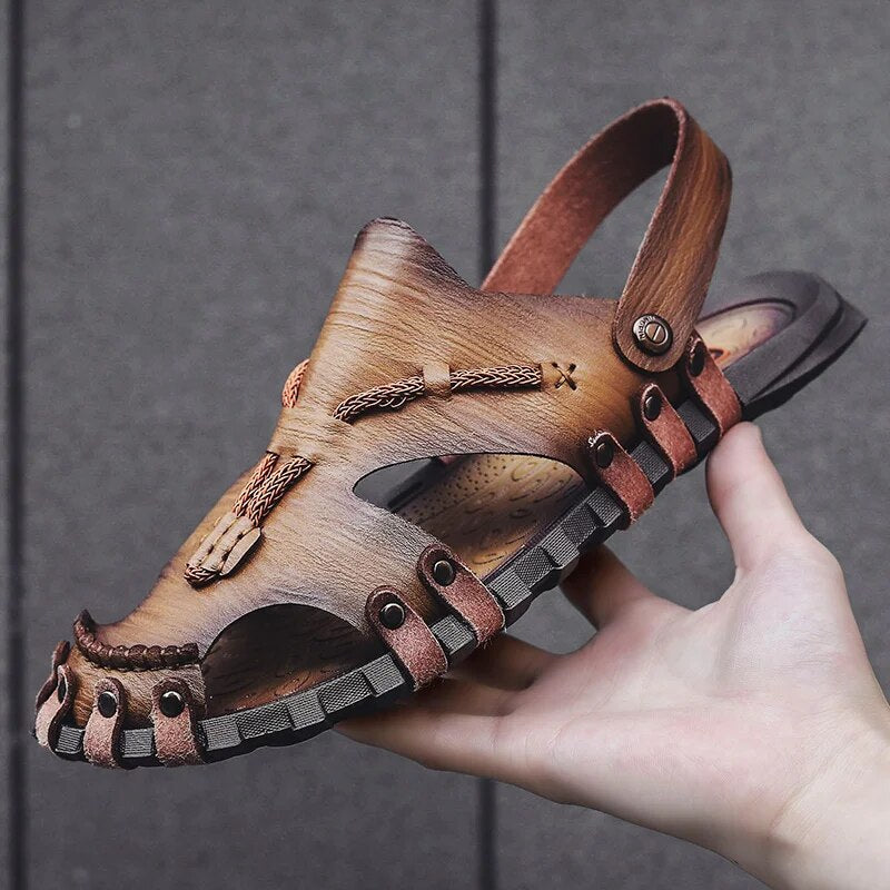 Heren Sandalen Echt Leer Tribaal Ontwerp Comfortabele Inlegzool 1