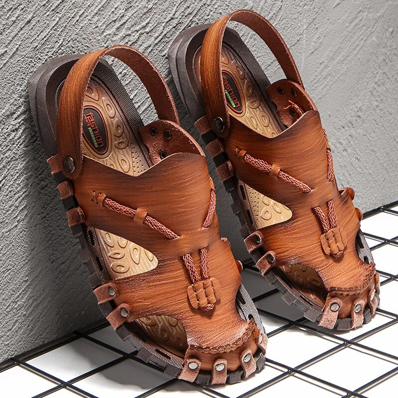 Heren Sandalen van Echt Leer met Tribale Ontwerp 4