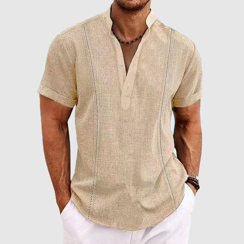 Heren Shirt Korte Mouwen Henley Katoenmix Relaxed Fit 1