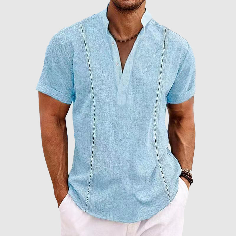 Heren Shirt Korte Mouwen Henley Katoenmix Relaxed Fit 2