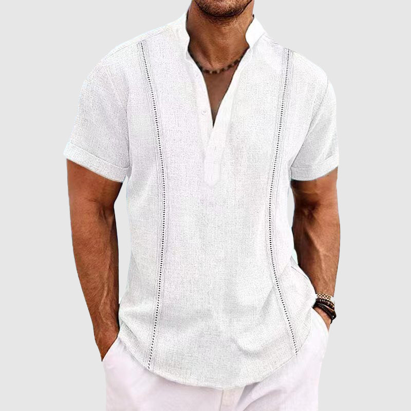 Heren Shirt Korte Mouwen Henley Katoenmix Relaxed Fit 3