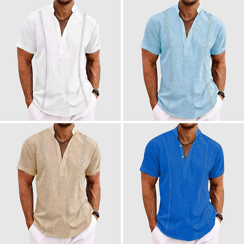 Heren Shirt Korte Mouwen Henley Katoenmix Relaxed Fit 4