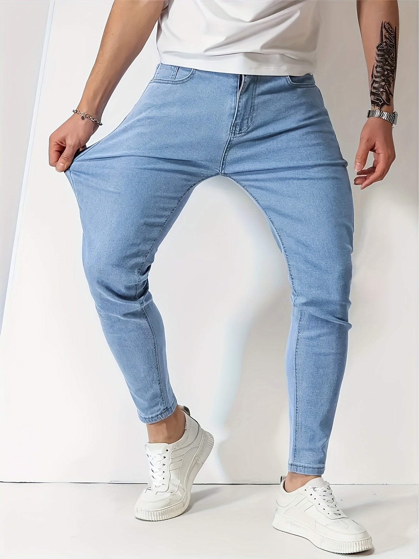 Heren Slanke Pasvorm Jeans Met Taps Toelopende Benen 5