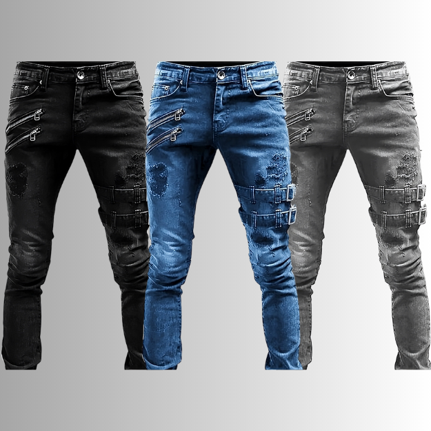 Heren Spijkerbroek Met Gespen En Ritsen Voor Casual En Gekleed Gebruik 3