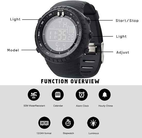 Heren Sporthorloge Digitale Tactisch Waterdicht met Stopwatch en LED Verlichting 1