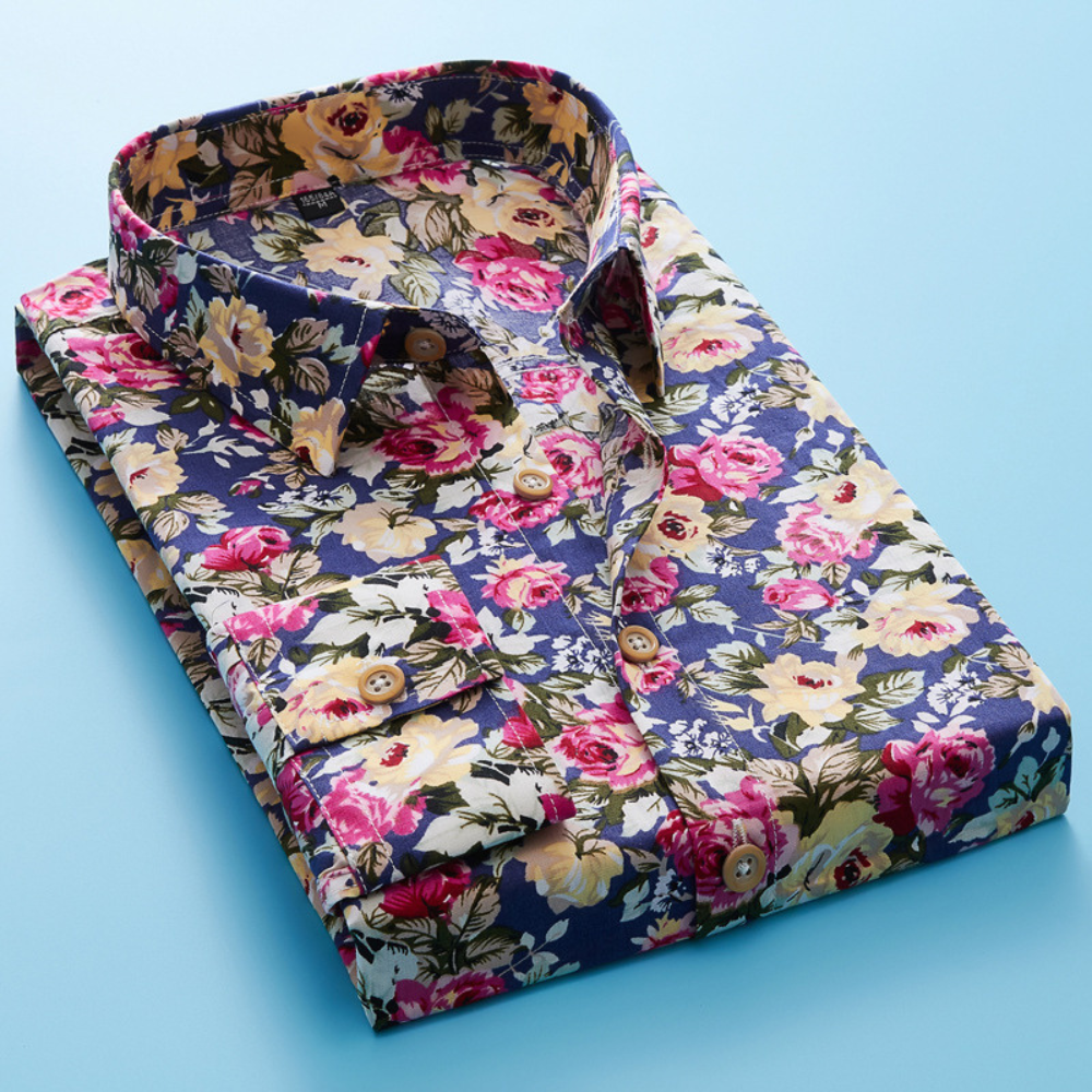 Heren T-Shirt Kort Mouw Bloemdessin Ademend Katoen 2