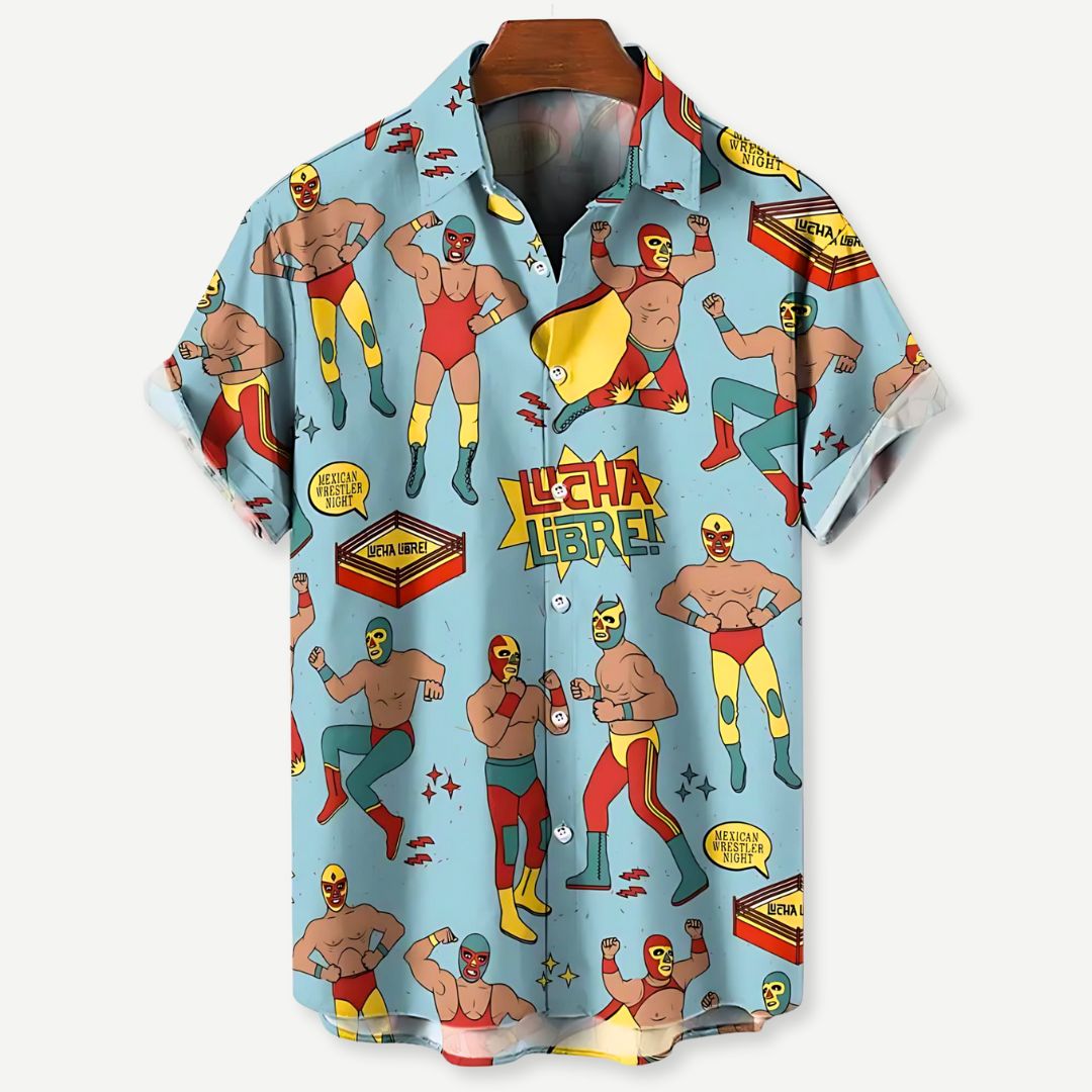 Heren T Shirt Lucha Libre Casual Katoen Met Vibrante Prints 1