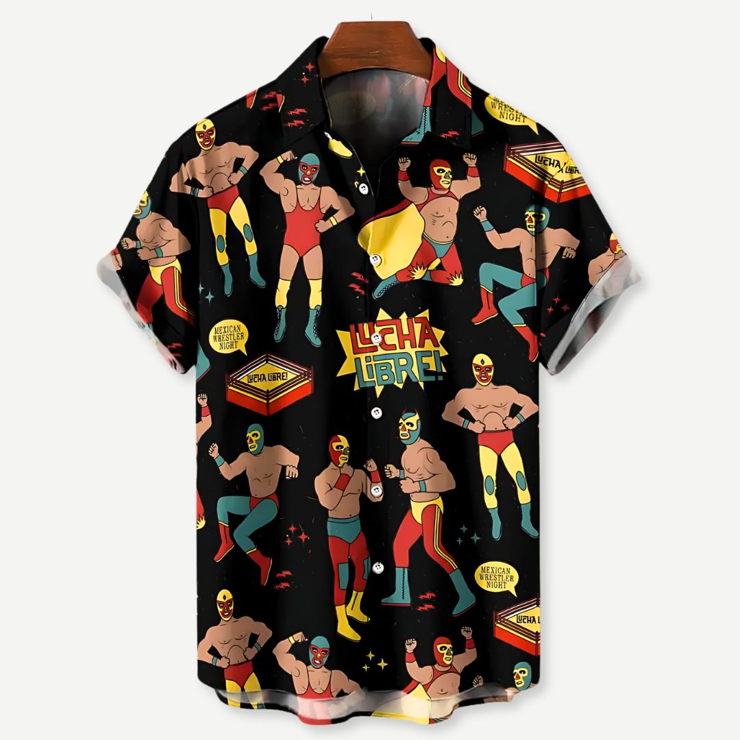 Heren T Shirt Lucha Libre Casual Katoen Met Vibrante Prints 3