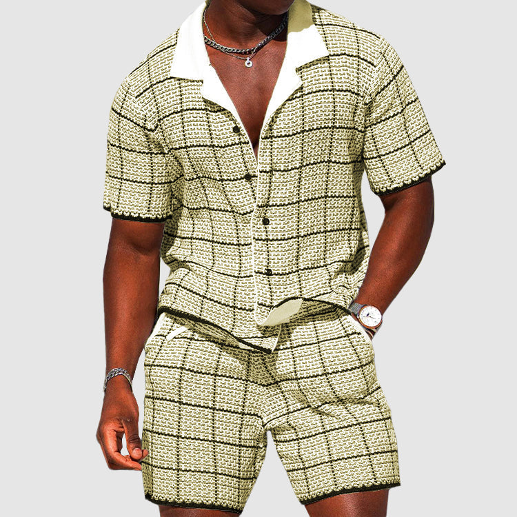 Heren Twee-Delige Outfit Korte Mouwen Overhemd & Shorts Ruitpatroon 1
