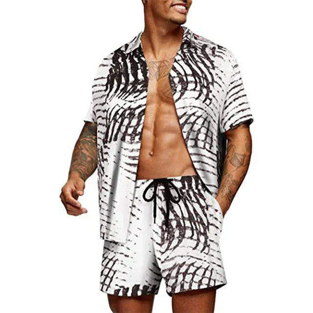 Heren Twee-Piece Set - Korte Mouwen Overhemd & Bijpassende Shorts - Ontspannen Pasvorm 0