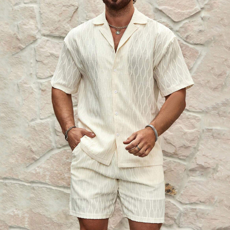 Heren Twee-Piece Set Korte Mouwen Overhemd en Shorts Katoen 0