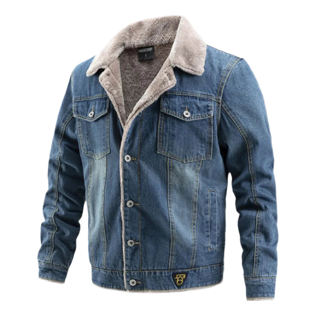 Heren Winterjas Denim Met Gewatteerde Binnenvoering en Praktische Zakken 0