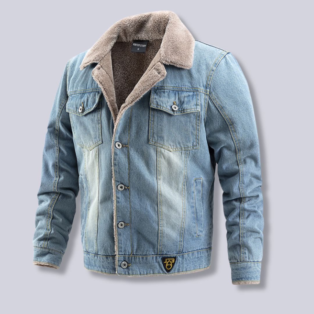 Heren Winterjas Denim Met Gewatteerde Binnenvoering en Praktische Zakken 1