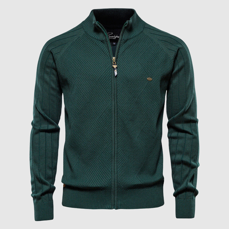Heren Zip-Up Cardigan met Geribbelde Textuur en Staande Kraag 2