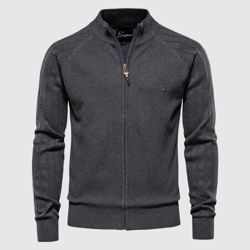 Heren Zip-Up Cardigan met Geribbelde Textuur en Staande Kraag 3